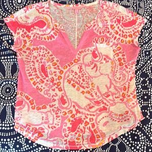 Lilly Pulitzer Pink Graphic Cap Sleeve Blouse